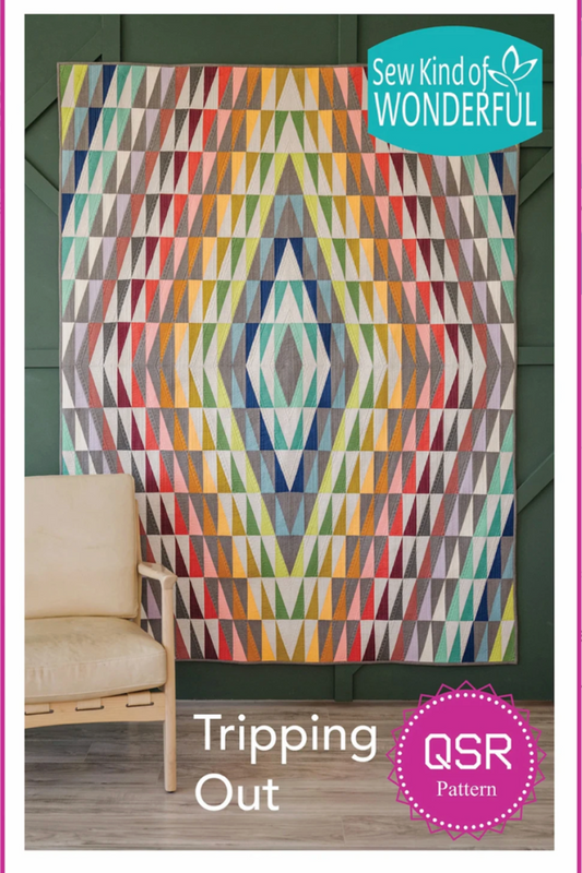 Modern quilt pattern – Tripping Out – colorful geometric rectangle HST quilt design