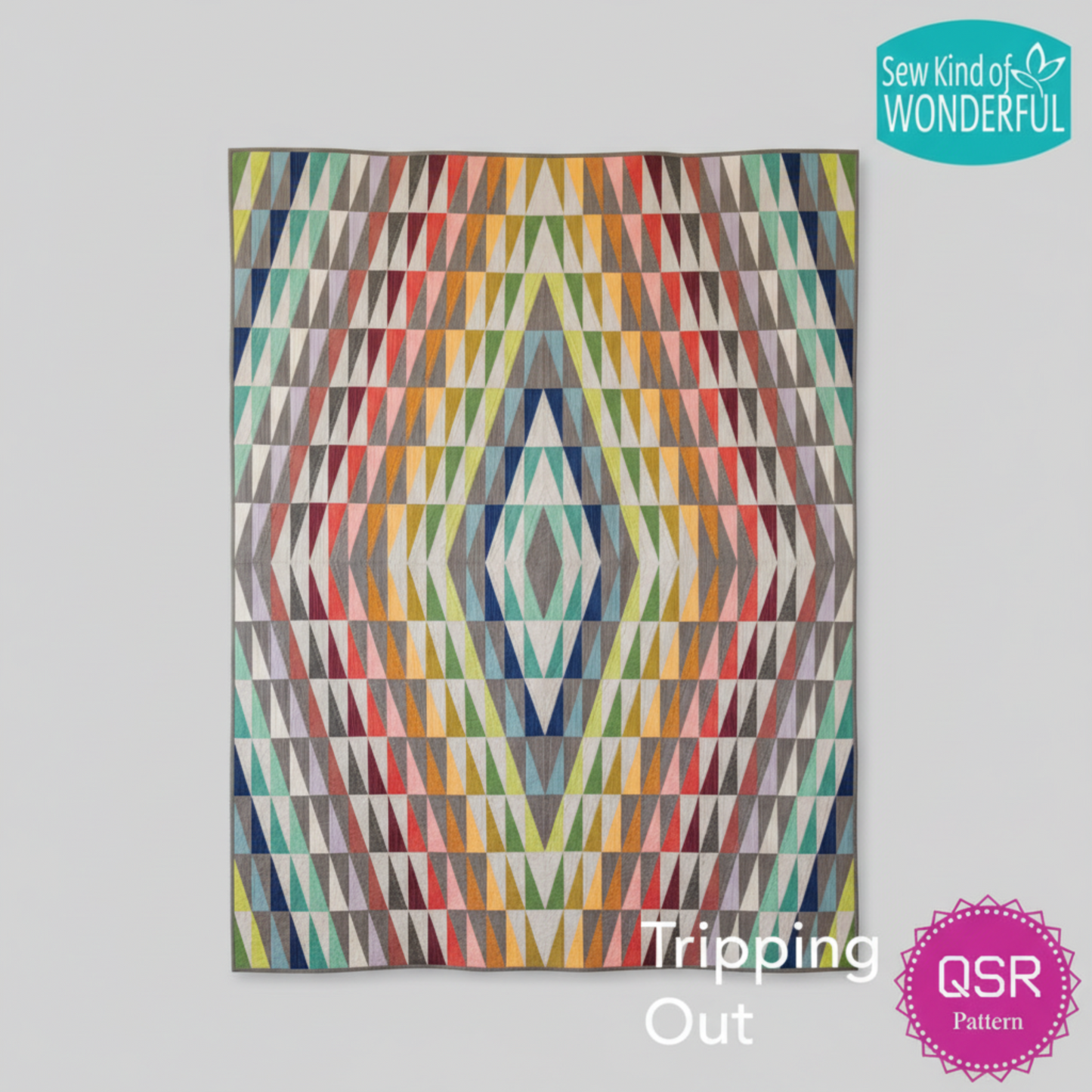 Modern quilt pattern – Tripping Out – colorful geometric rectangle HST quilt design