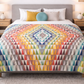 Modern quilt – Tripping Out – geometric rectangle HST quilt styled on bed in bedroom