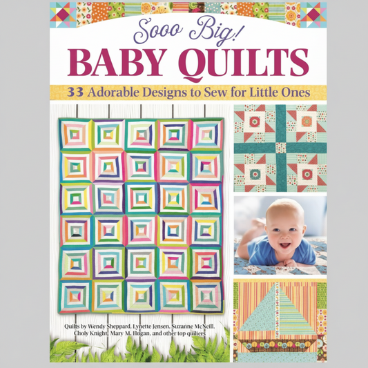 Colorful patchwork baby quilt book cover featuring modern geometric quilt designs and bright fabric patterns