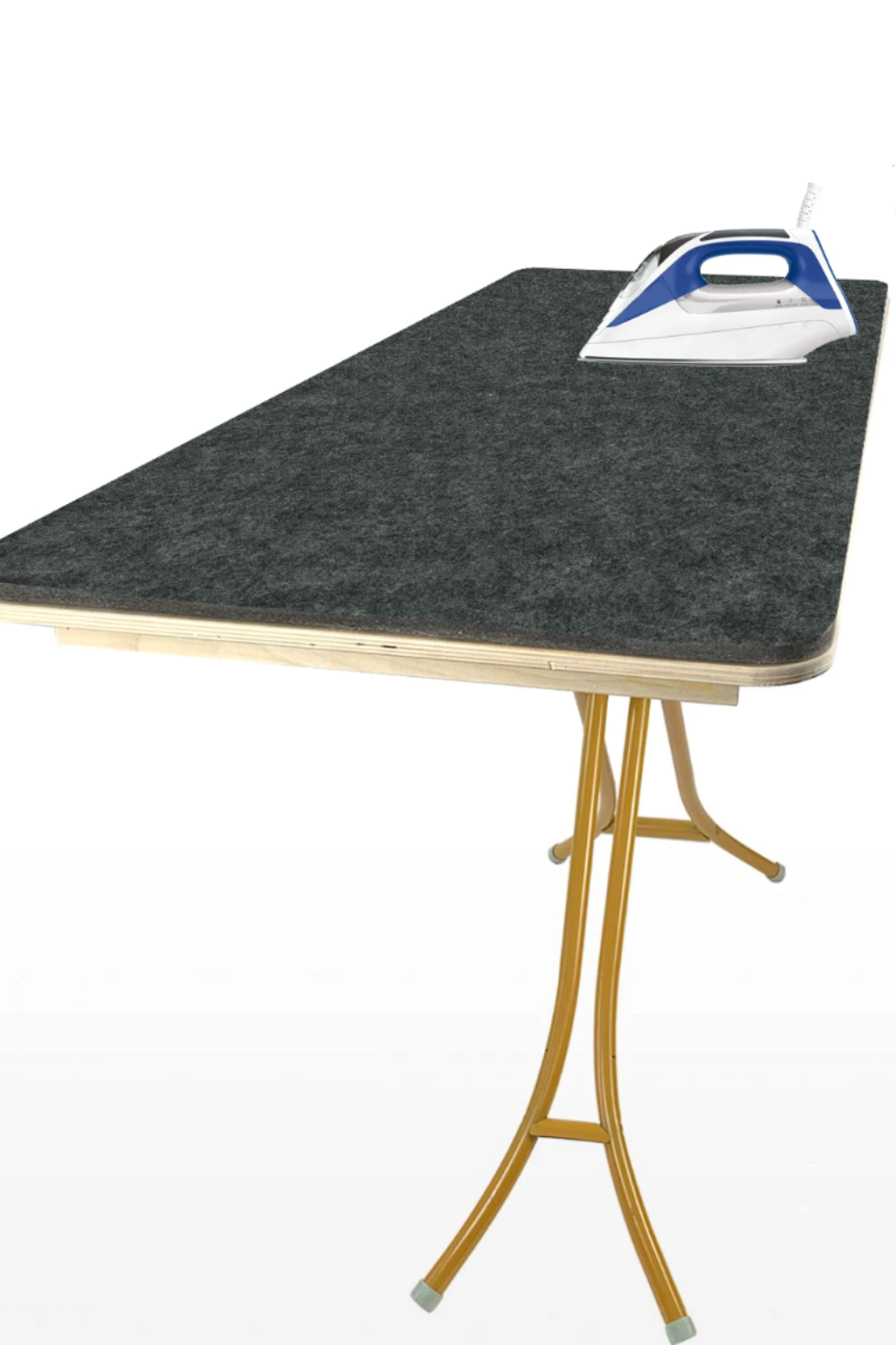 Extra-large gray wool pressing mat with iron on portable ironing board