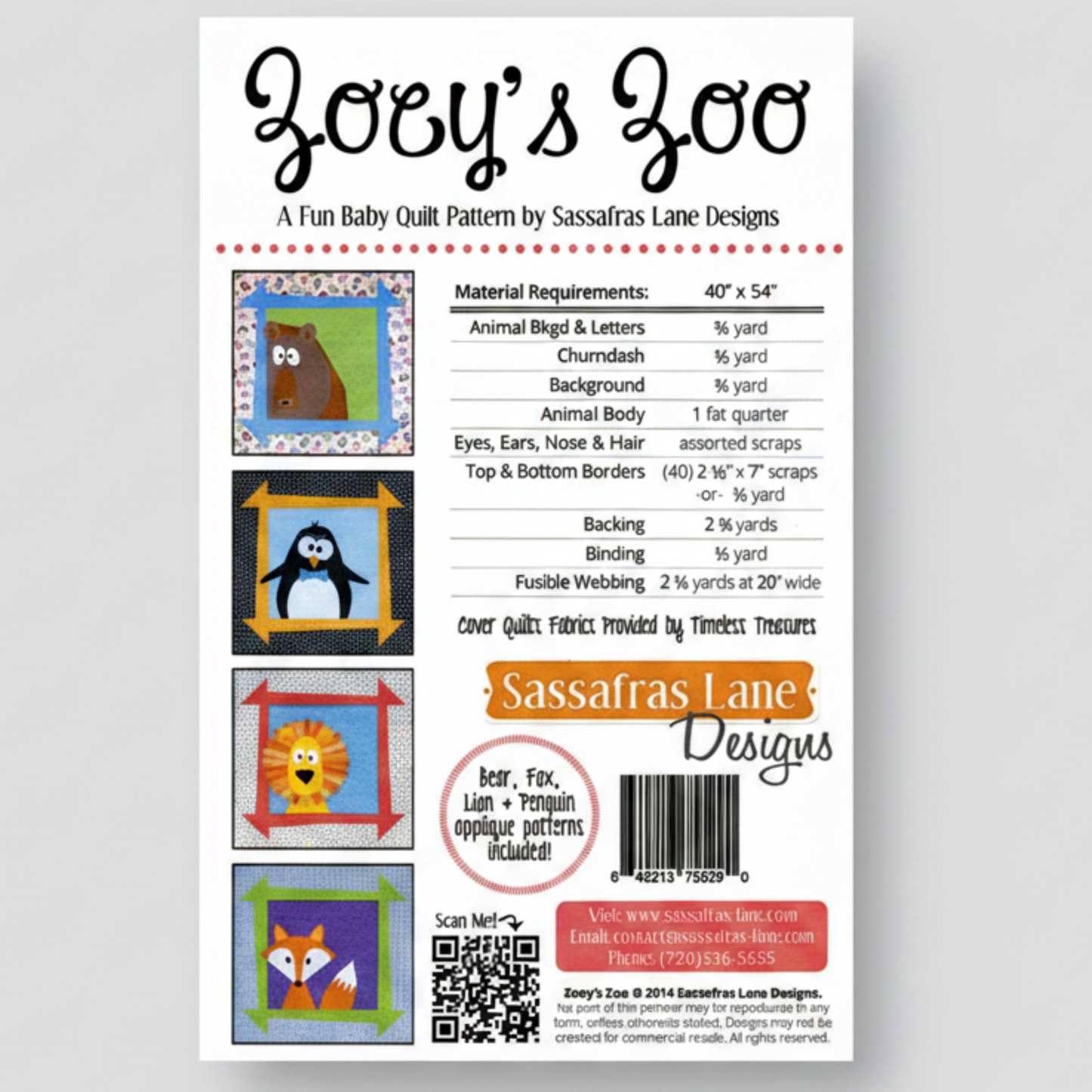 Zoey’s Zoo Baby Quilt Pattern by Sassafras Lane Designs