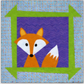 Fox applique quilt block with orange fox design in green arrow border on purple background for baby quilt pattern