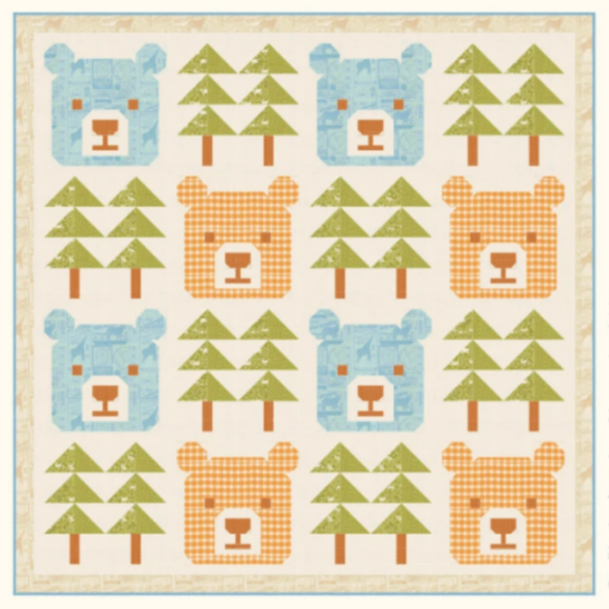 Baby Bear quilt pattern displayed as a woodland nursery wall hanging above a crib in a cozy baby room