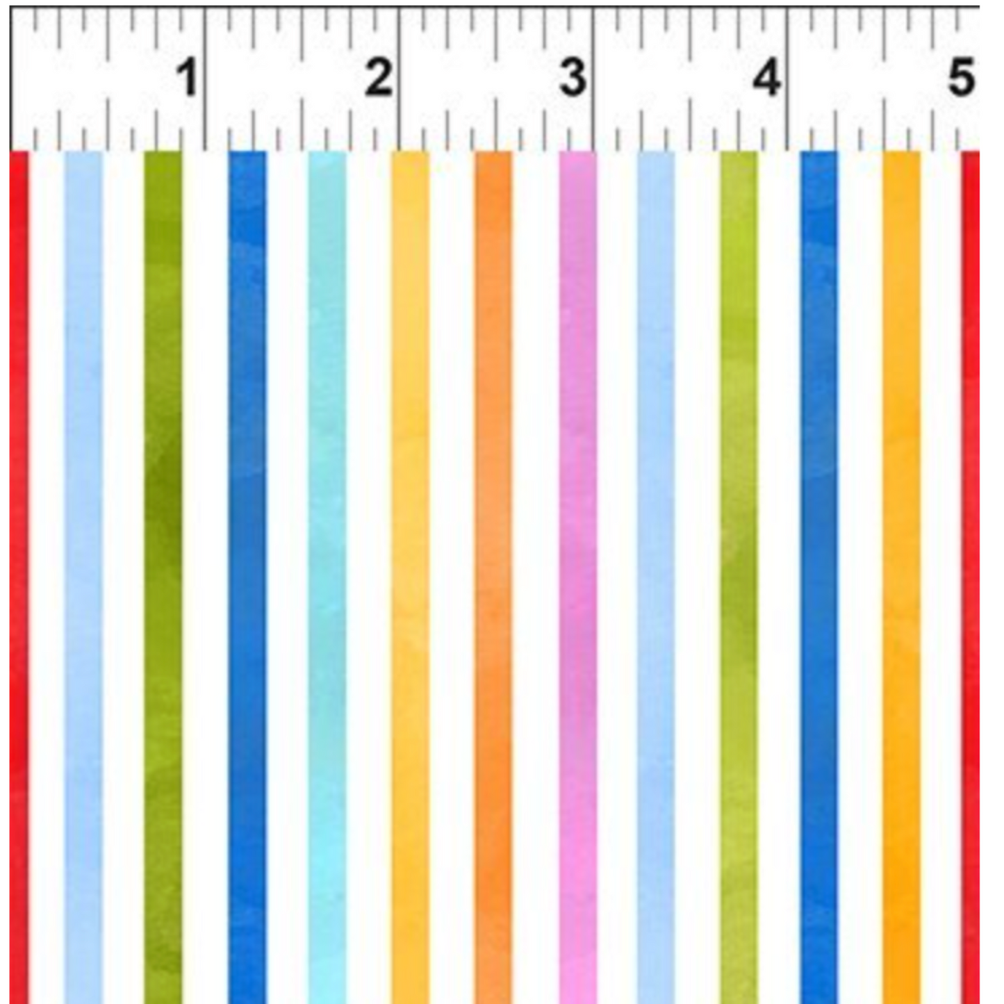 On the Go Stripes Multi quilting cotton with ruler showing scale of stripe pattern repeat