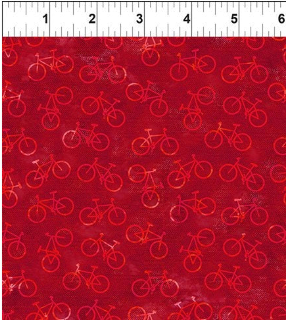 On the Go – Bicycles Red by Jason Yenter (In the Beginning Fabrics)