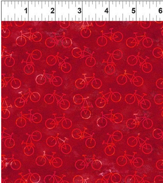 On the Go – Bicycles Red by Jason Yenter (In the Beginning Fabrics)
