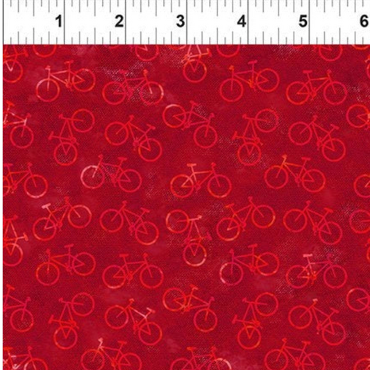 On the Go – Bicycles Red by Jason Yenter (In the Beginning Fabrics)
