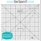 Sew Square 8 ruler with grid lines and measurements, branded 'Sew Kind of Wonderful'.