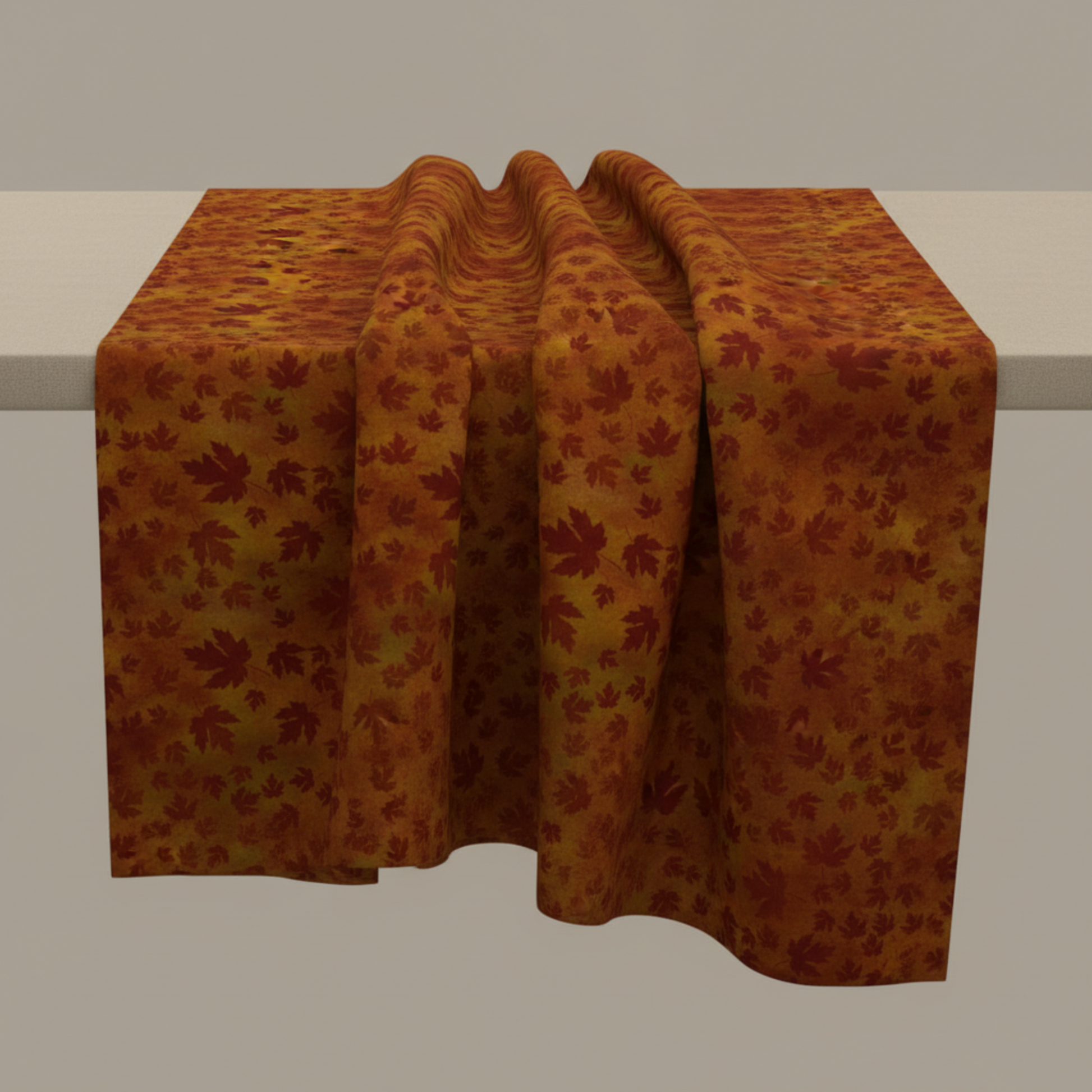 Autumn Celebration Brown Maple Leaves quilting cotton fabric spread showing scale of leaf design