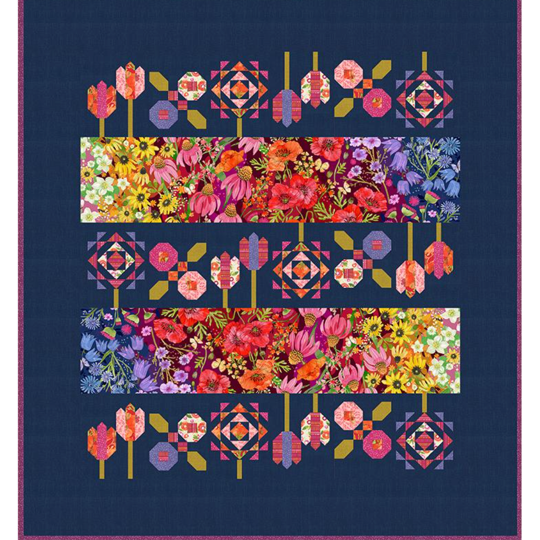 Superbloom, Quilt Kit (Thatched Navy - dark background)