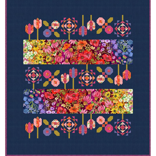 Superbloom, Quilt Kit (Thatched Navy - dark background)