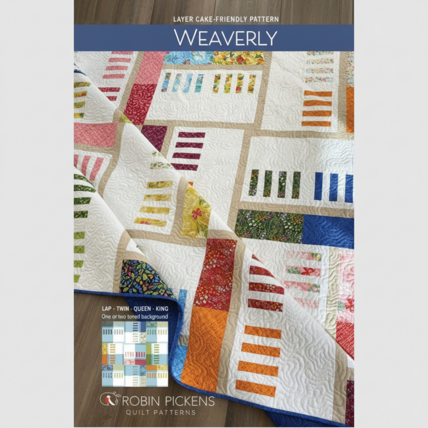 Quilt pattern book cover with colorful quilt design and 'Weaverly' branding.