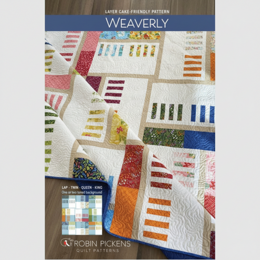 Quilt pattern book cover with colorful quilt design and 'Weaverly' branding.