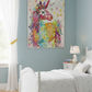 Colorful unicorn illustration on a textured background with 'Mini Unicorn' text.