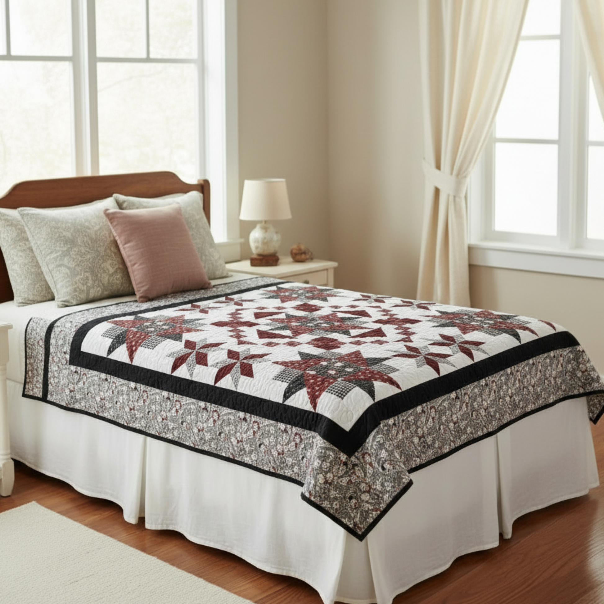 Quilt pattern packaging with star design and 'Bound to be Quilting' branding.