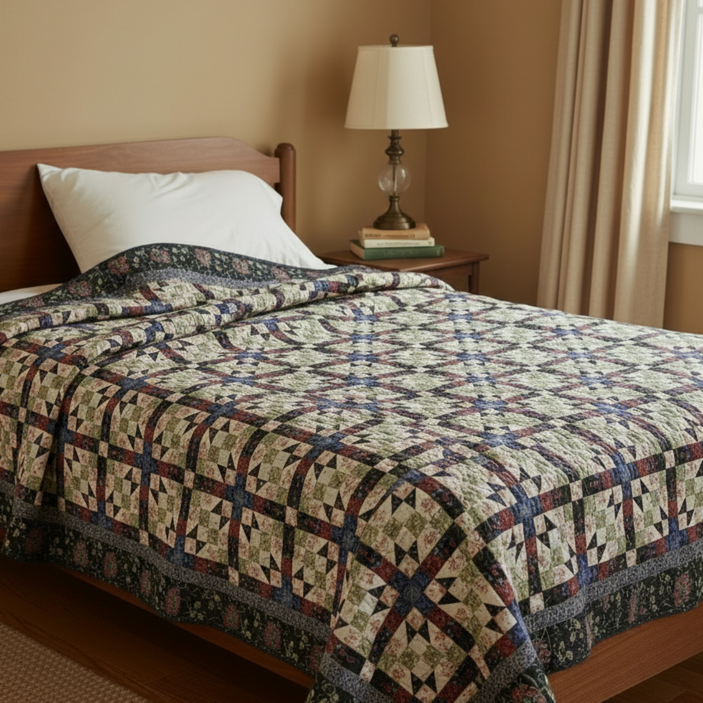 Quilt pattern cover titled 'Centerpoint Stars' by Sarah J with quilt design on a pink background.