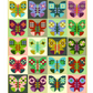 Patterned fabric with colorful butterfly designs on a grid background