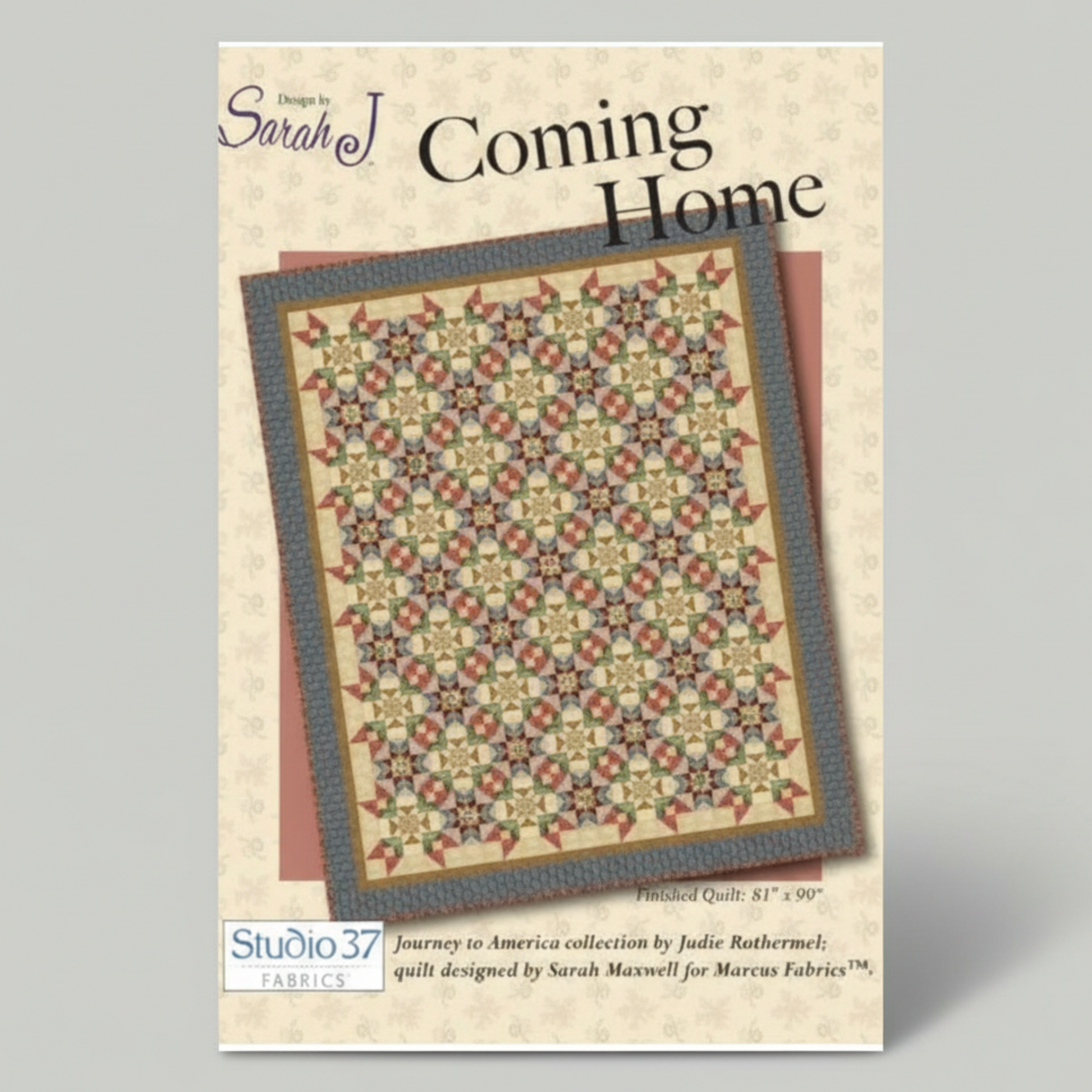 Quilt pattern book titled 'Coming Home' by Sarah J with a quilt design on the cover.
