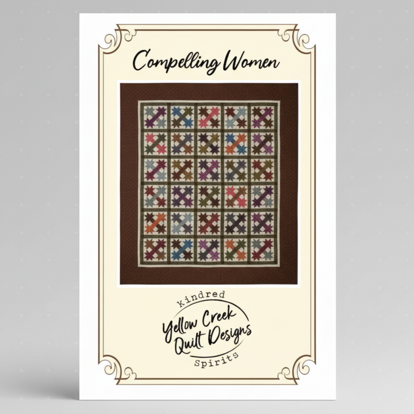 Quilt pattern card with a colorful quilt design and 'Yellow Creek Quilt Designs' branding.