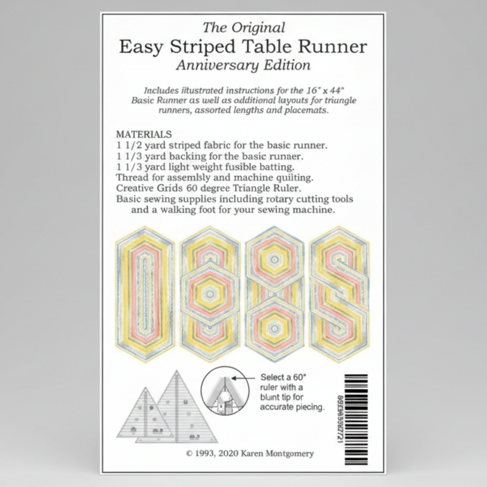 Instructional book cover for 'The Original Easy Striped Table Runner' with pattern illustrations and text.