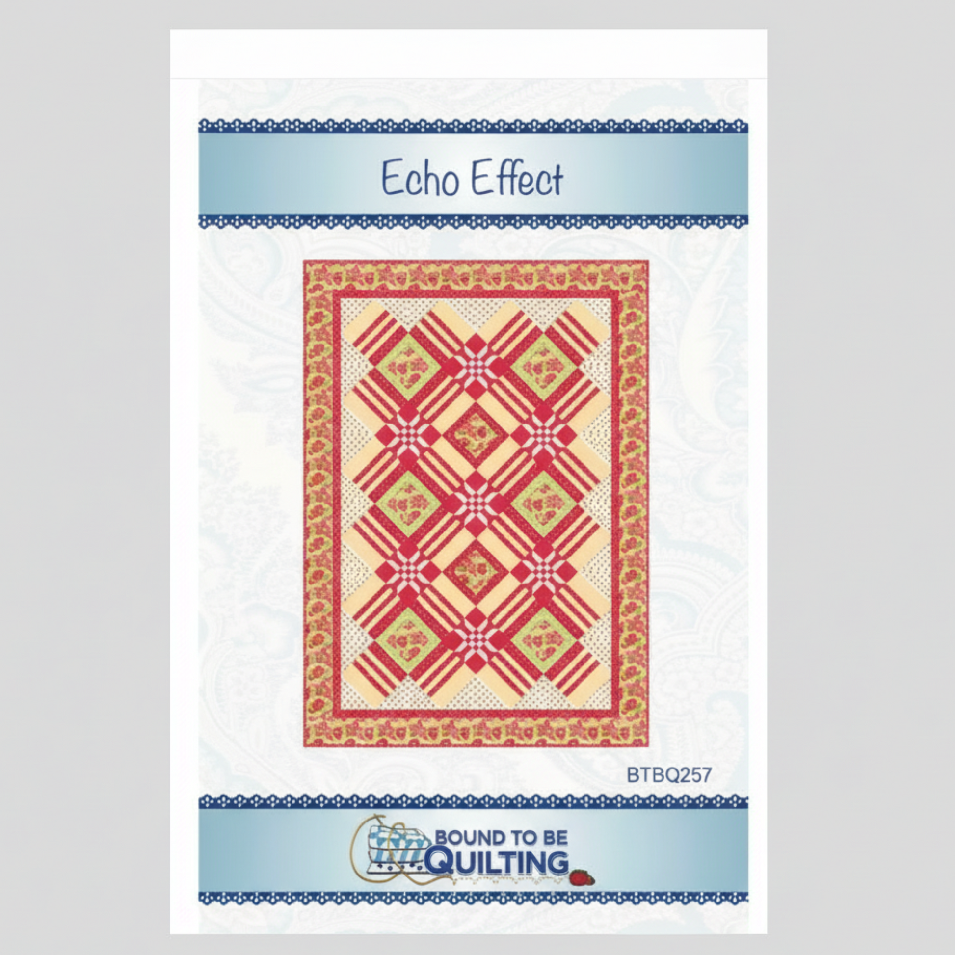 Quilt pattern with 'Echo Effect' text and 'Bound to be Quilting' logo on a white background