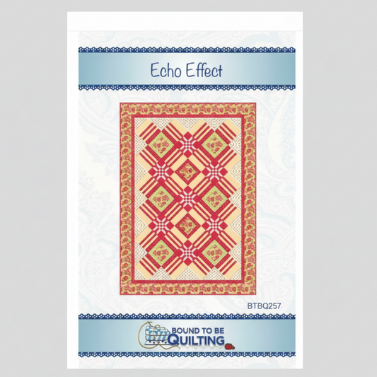 Quilt pattern with 'Echo Effect' text and 'Bound to be Quilting' logo on a white background