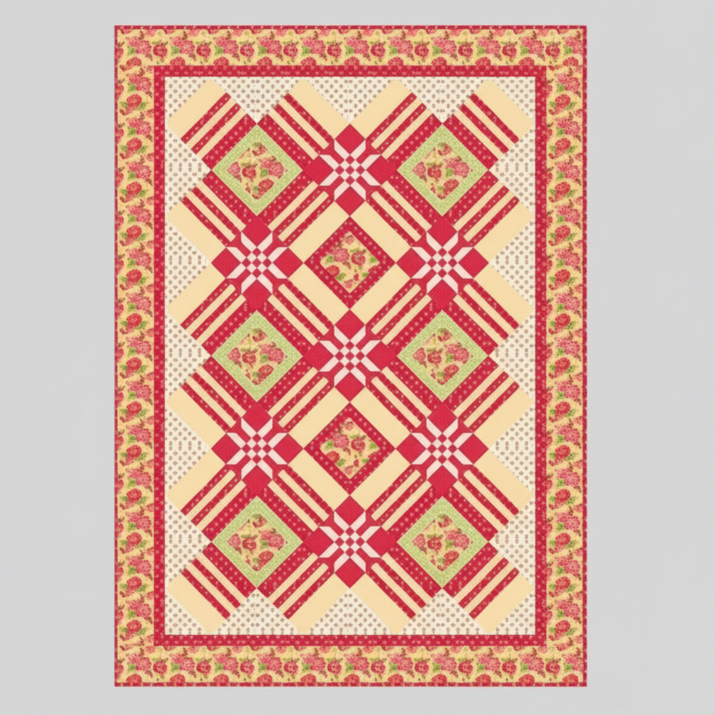 Quilt with geometric pattern on a black background