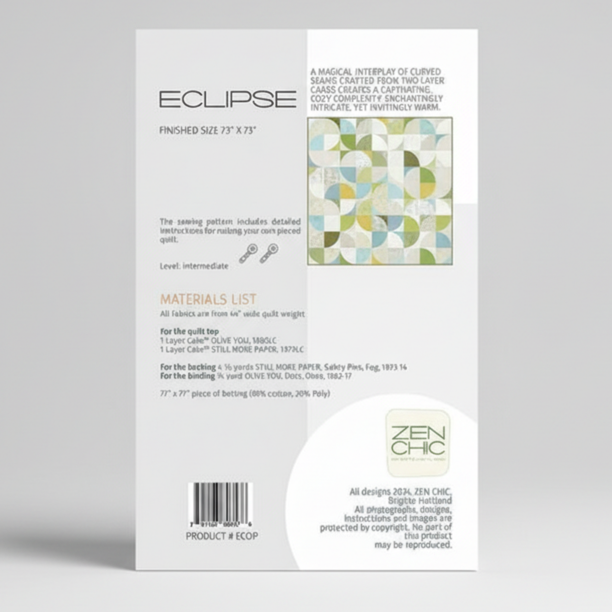 Eclipse sewing pattern book with quilt design on a blurred background