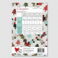Quilt pattern book cover with Christmas tree design and fabric requirements chart.