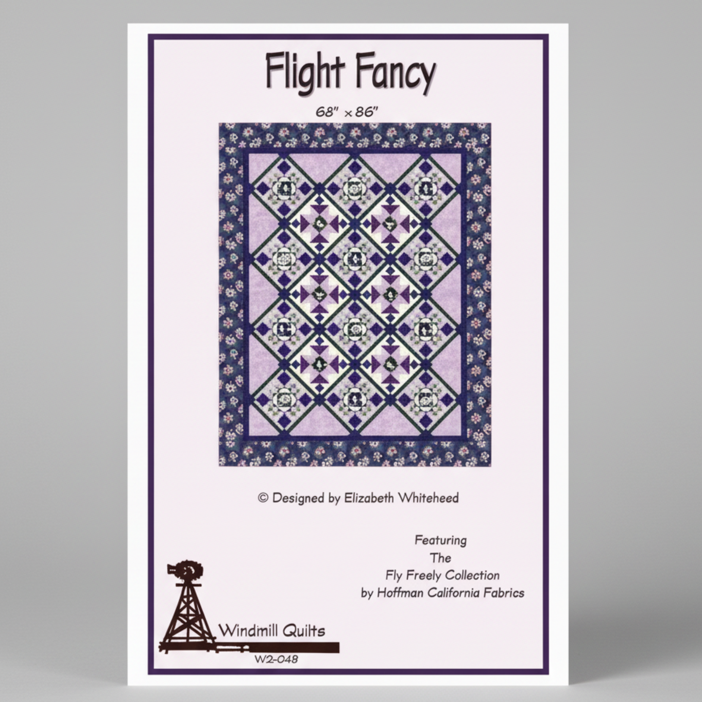 Quilt pattern cover for 'Flight Fancy' by Windmill Quilts on a gray background