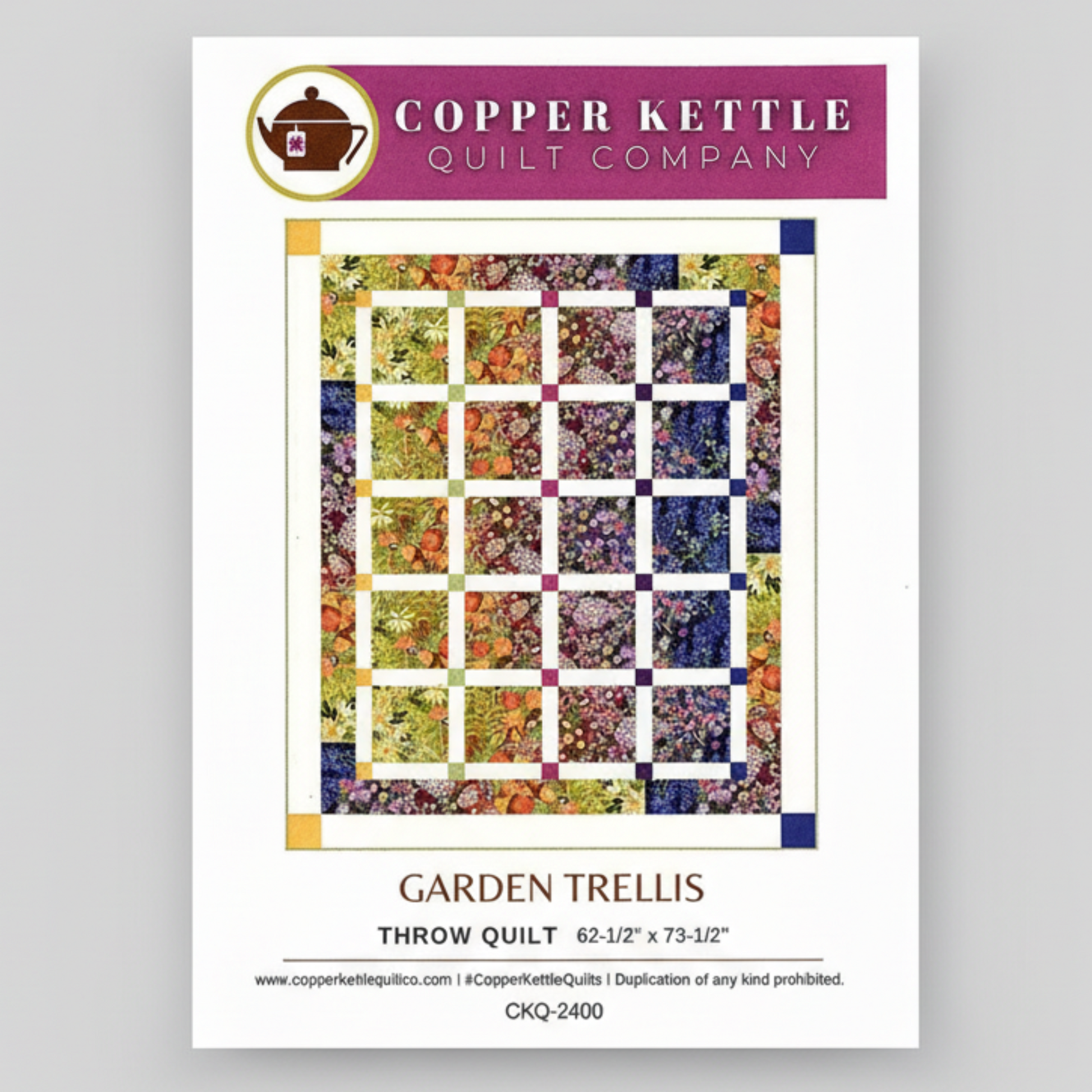 Copper Kettle Quilt Company Garden Trellis throw quilt packaging on a white background