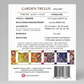 Quilt pattern description sheet for 'Garden Trellis' with fabric swatches and yardage details.