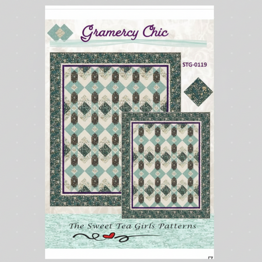 Quilt pattern book titled 'Gramercy Chic' by The Sweet Tea Girls Patterns on a white background.