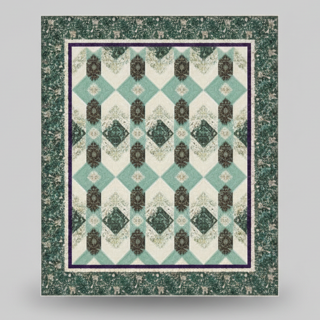 Quilt with geometric pattern on a gray background