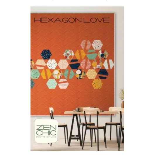 Wall decal with colorful hexagonal shapes on an orange background, featuring the brand 'Zenchic'.