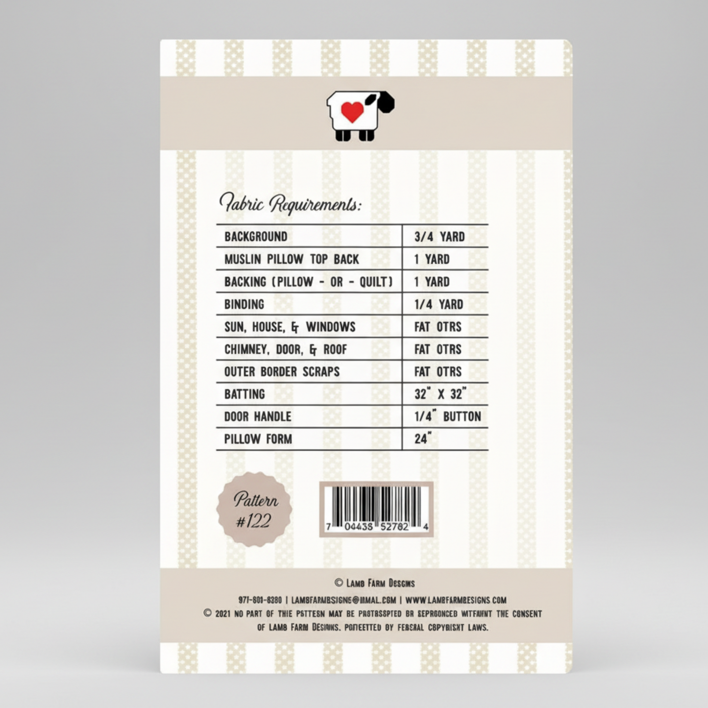 Fabric requirements label with a sheep icon on a white background