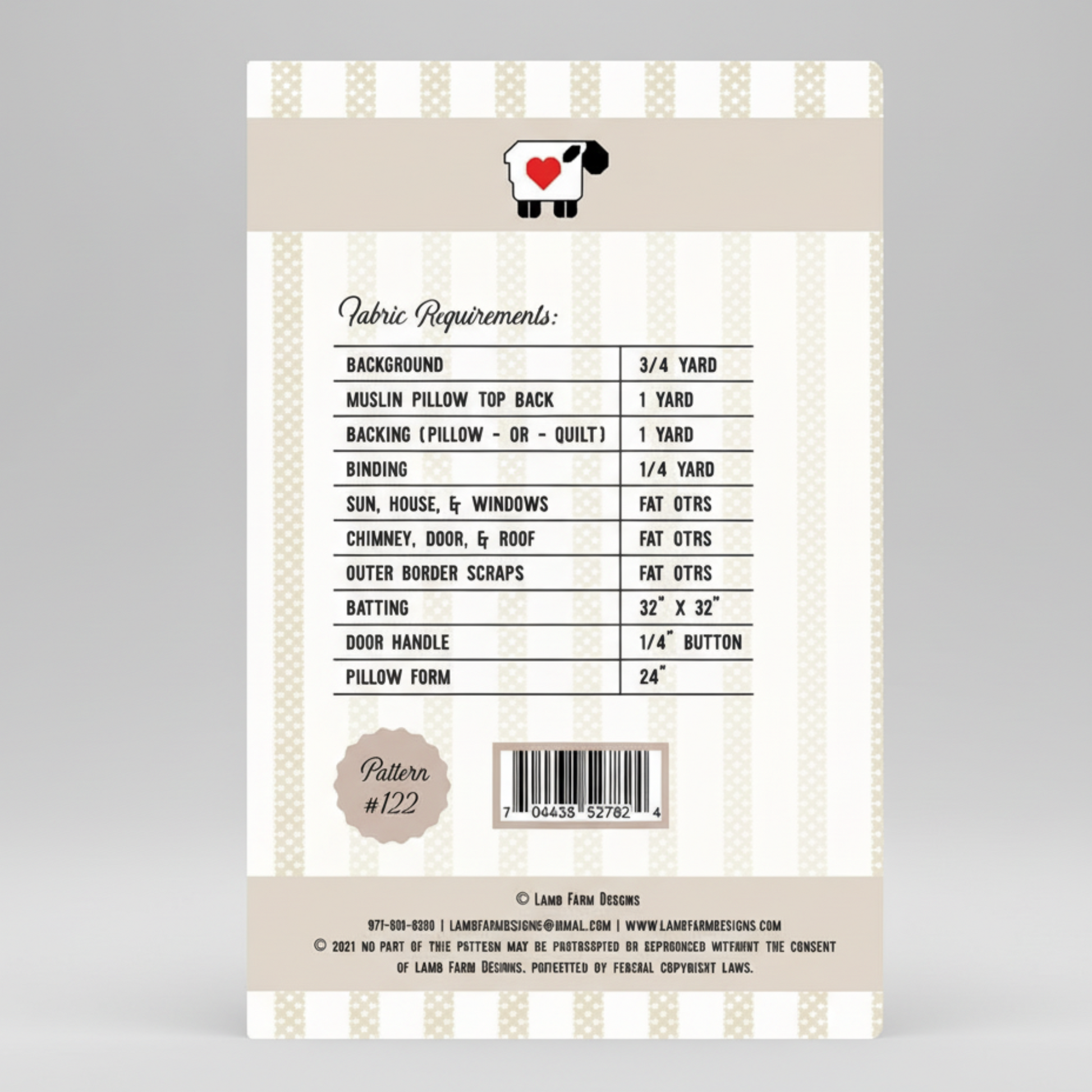 Fabric requirements label with a sheep icon on a white background