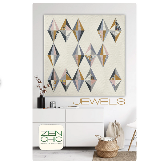 Geometric art print on a wall with 'Zen Chic' branding