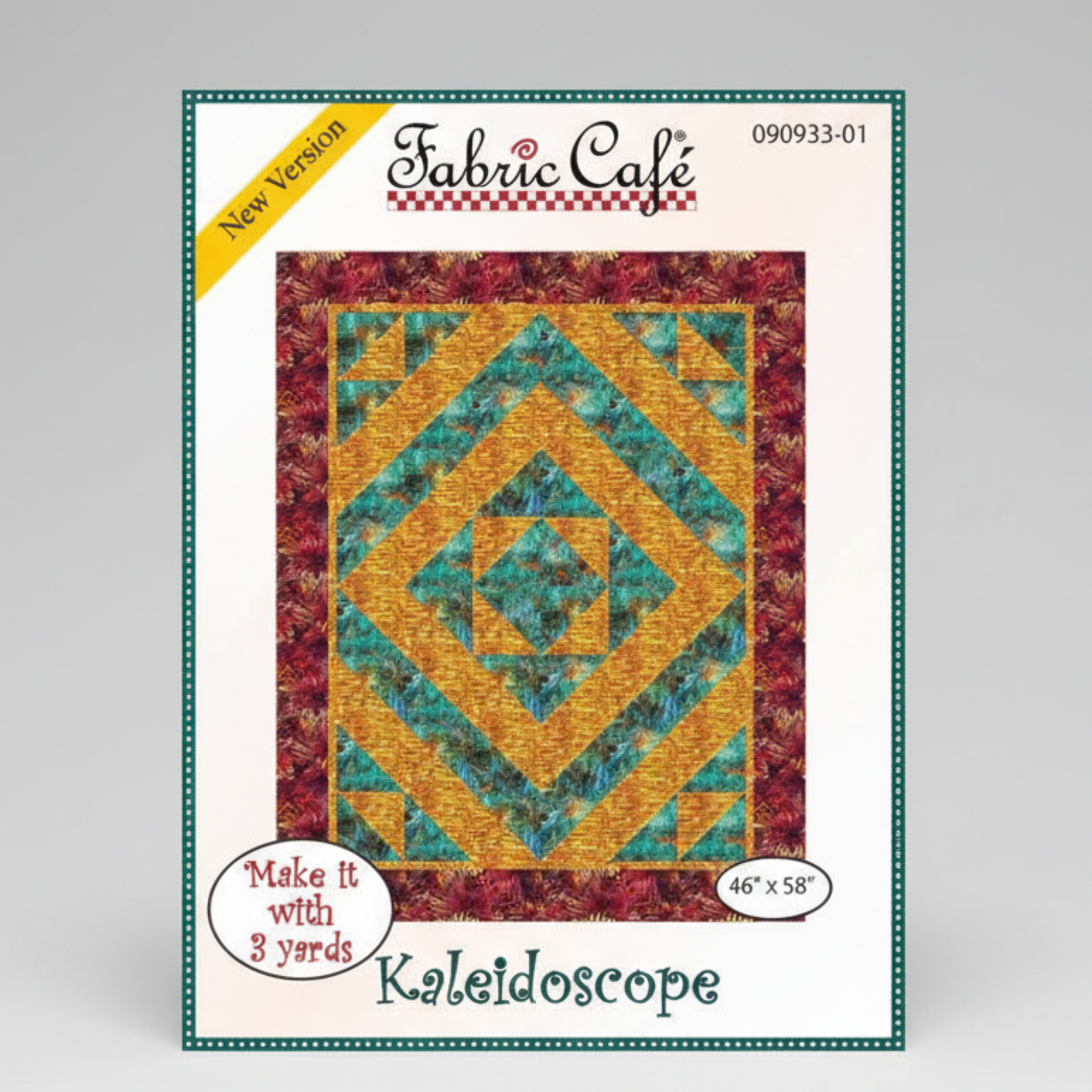 Kaleidoscope pattern book cover for a quilt with 'Fabric Cafe' branding.