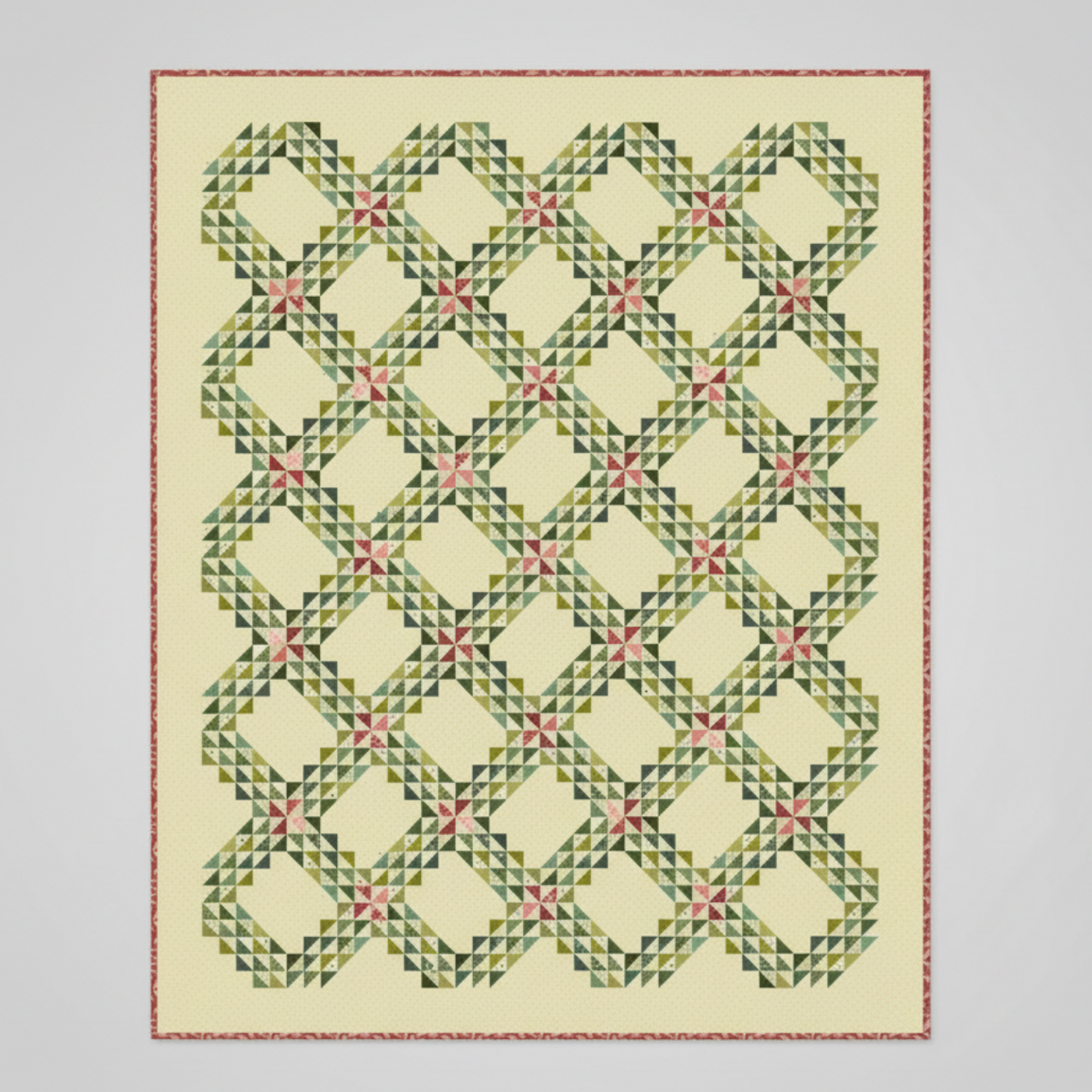 Quilt with geometric pattern on a beige background