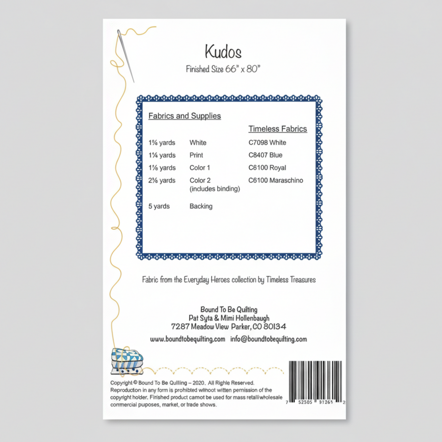 Fabric and supply list for a quilt project with Timeless Treasures fabrics on a white background.