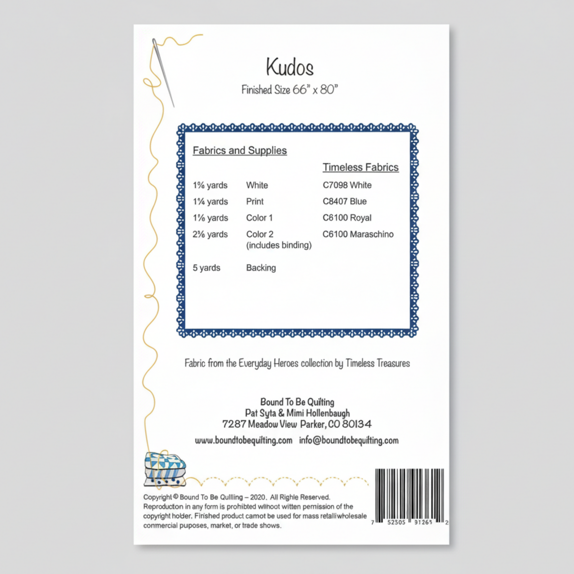 Fabric and supply list for a quilt project with Timeless Treasures fabrics on a white background.