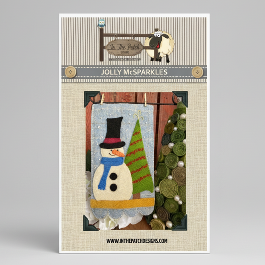 Product packaging for 'Jolly McSparkles' with a snowman design on a gray background