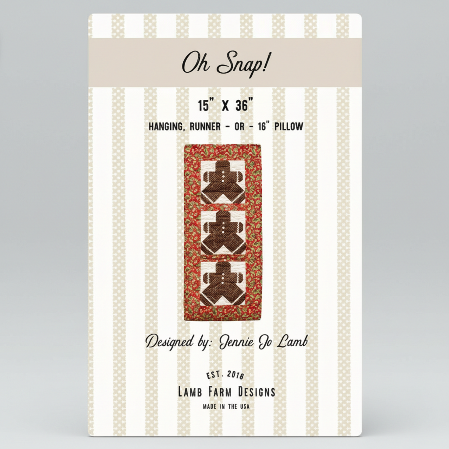 Product packaging for a design by Jennie Jo Lamb featuring two sheep on a red background.