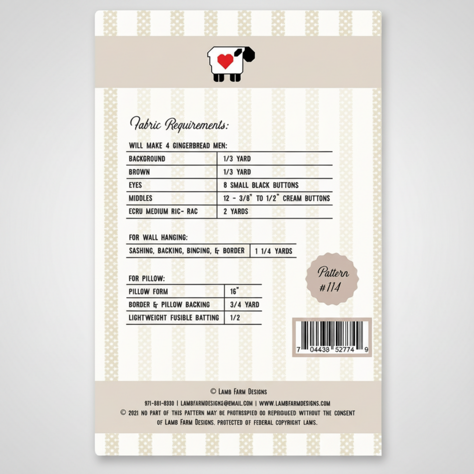 Fabric requirements label for a sewing pattern with a striped border.