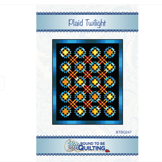 Quilt pattern cover titled 'Plaid Twilight' by Bound to be Quilting 