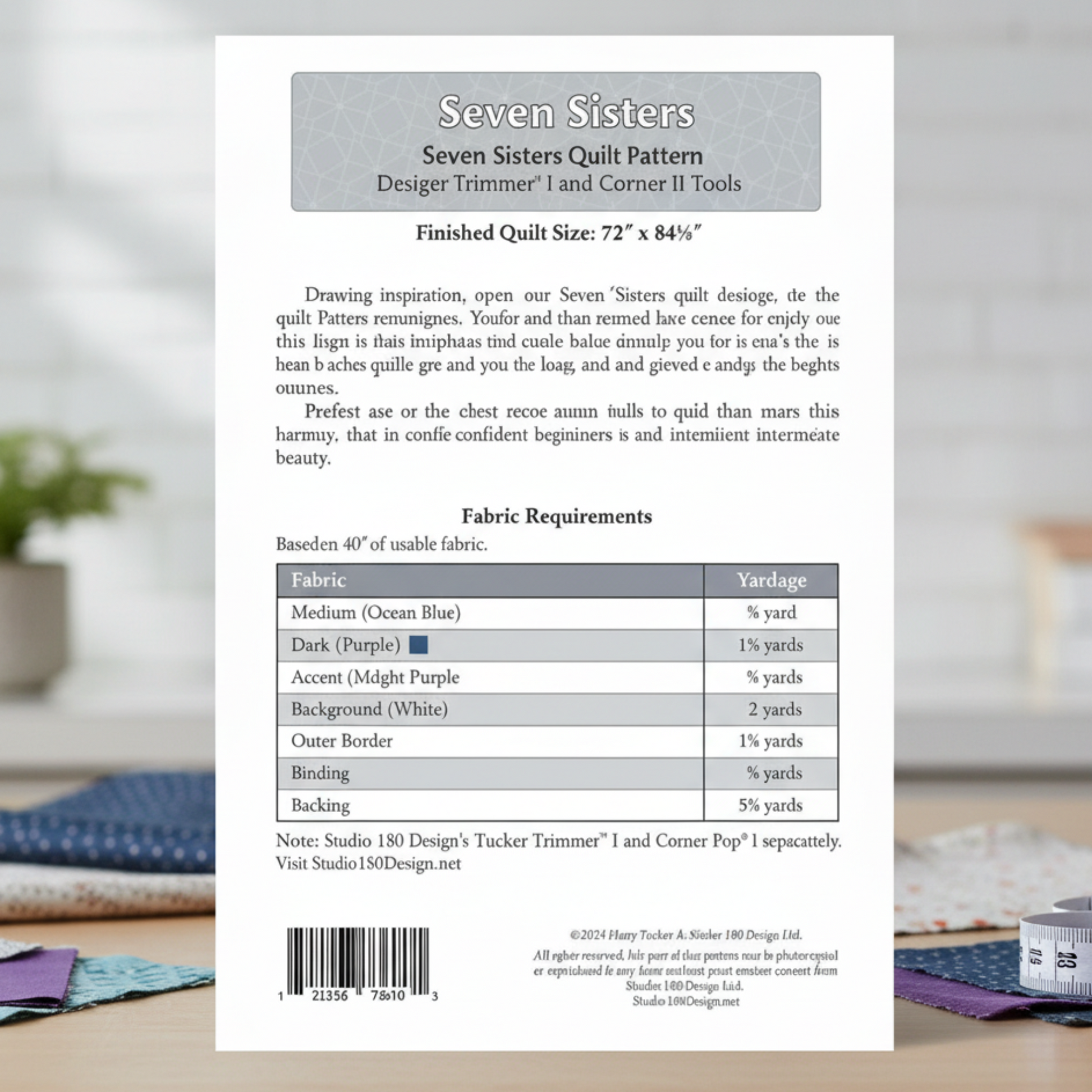 Fabric requirement chart for a quilting pattern titled 'Pleiades' on a white background.
