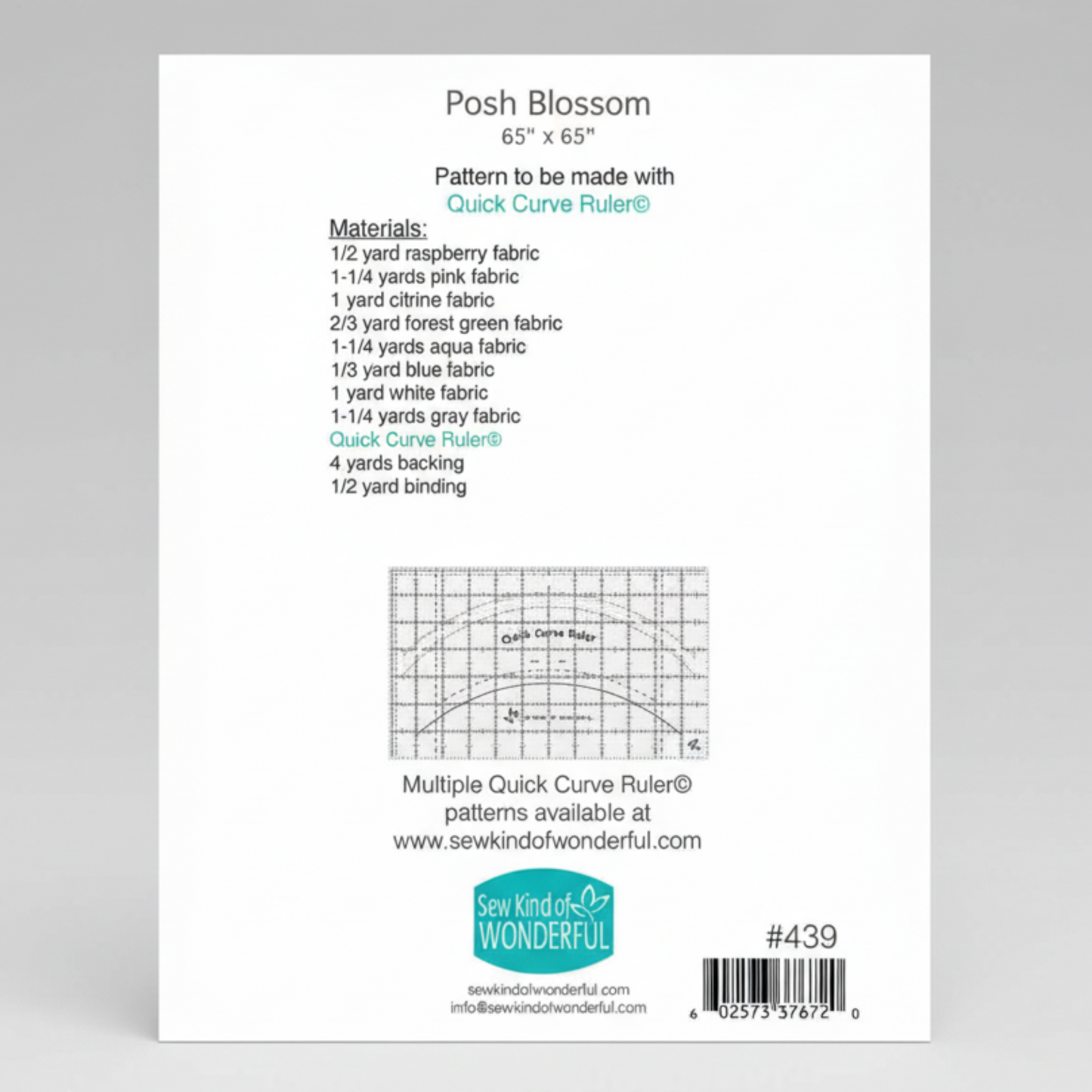 Fabric pattern label with material requirements and ruler illustration on a white background