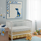 Quilt with a blue puppy design in baby room
